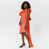 Women's Orange One Shoulder Club Dress with Puff Shoulder Sleeve