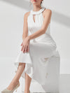 White Sleeveless Acetate Evening Dress - Slim Fit with High Slit | Customizable Luxury for Boutique Wholesale (NO MOQ)