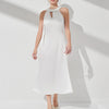 White Sleeveless Acetate Evening Dress - Slim Fit with High Slit | Customizable Luxury for Boutique Wholesale (NO MOQ)